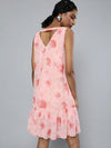 Pink Floral V-Neck Pleated Hem Dress