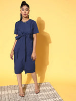 Women Navy Tie Up Detail Dress