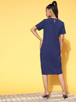 Women Navy Tie Up Detail Dress