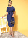 Women Navy Tie Up Detail Dress