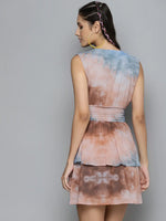 Blue & Brown Tie-Dye Print Smocking Dress