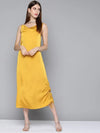 Mustard Satin Side Rouching Slip Dress