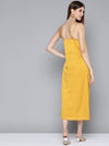 Mustard Satin Side Rouching Slip Dress