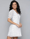 White Lace Puff Sleeve Shirt Dress