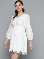 White Schiffli V-Neck Skater Dress