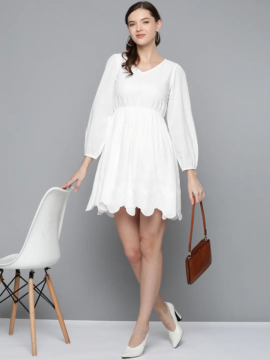 White Schiffli V-Neck Skater Dress