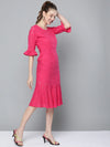 Fuchsia Schiffli Frill Hem Midi Dress