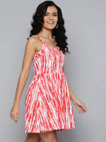 Red Tie & Dye Strappy Short Dress