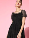 Women Black Mesh Lurex Bardot Midi Dress