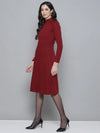 Maroon Rib Turtle Neck Raglan Sleeve Midi Dress