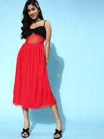 Red Mesh Strappy Midi Dress