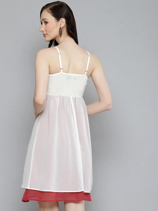 Women White & Rose Pink Layered Short Dress