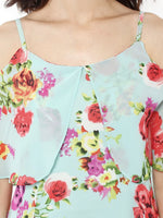 Aqua Floral Layered Fit & Flare Strap Dress