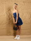 Women Navy Off Shoulder Short Dress-SFDRSS12379