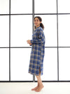 Women Blue & Beige Check Mandarin Collar Longline Shirt Dress-SFDRSS12413