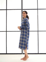 Women Blue & Beige Check Mandarin Collar Longline Shirt Dress-SFDRSS12413