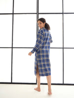 Women Blue & Beige Check Mandarin Collar Longline Shirt Dress-SFDRSS12413