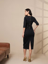 Women Black Denim V-Neck Below Knee Dress-SFDRSS12422