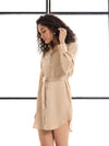 Women Beige Belted Satin Shirt Dress-SFDRSS12430