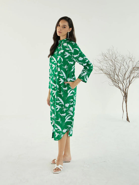 Women Green & White Floral Shirt Dress-SFDRSS12442