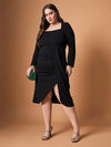 Women Black Glitter Front Slit Dress-SFDRSS12472