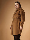 Women Brown Corduroy Front Button Dress-SFDRSS12494