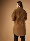 Women Brown Corduroy Front Button Dress-SFDRSS12494