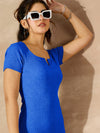 Women Royal Blue Rib V-Neck Midi Dress-SFDRSS12498