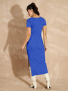 Women Royal Blue Rib V-Neck Midi Dress-SFDRSS12498