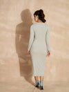 Women Grey Melange Rib Bodycon Full Sleeves Midi Dress-SFDRSS12508