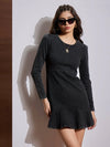 Women Black Washed Denim Flared Hem Short Dress-SFDRSS12517