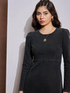 Women Black Washed Denim Flared Hem Short Dress-SFDRSS12517