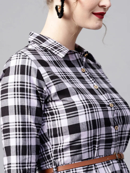 Black Check Shirt Ethnic Belted Dress