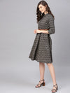 Black Ikat Front Open Belted Dress