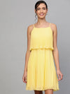 Lemon Pleated Short Strappy Skater Dress