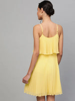 Lemon Pleated Short Strappy Skater Dress