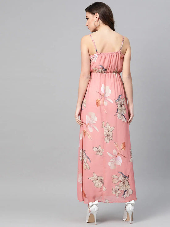 Rose Pink Floral Strappy Maxi Dress