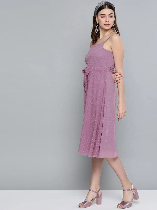 Purple Dobby Strappy Belted Midi Dress