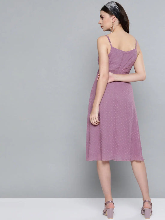 Purple Dobby Strappy Belted Midi Dress