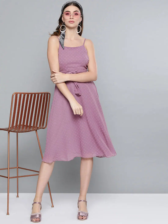 Purple Dobby Strappy Belted Midi Dress