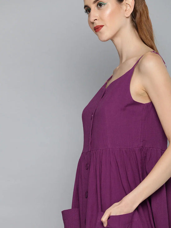 Purple Front Open Strappy Dress