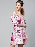 Pink Floral Puff Sleeve Shift Dress