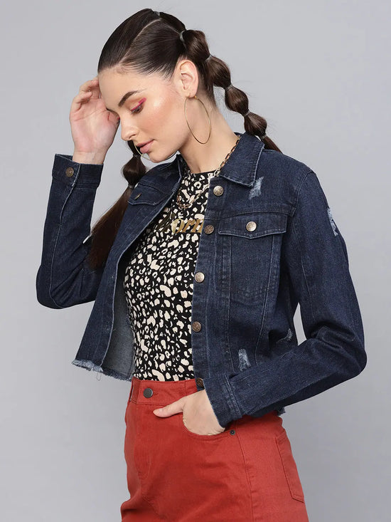 Women Solid Standard Blue Jacket