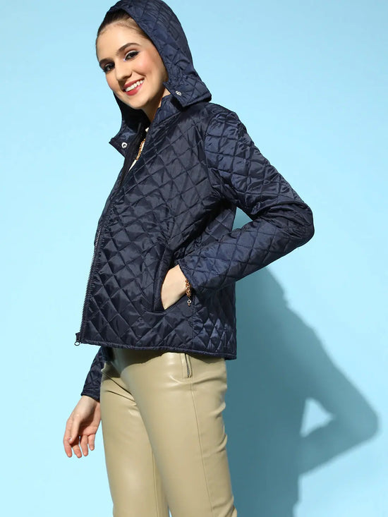 Women Solid Standard Navy Jacket