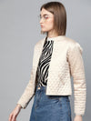 Women Solid Beige Full Sleeve Jacket