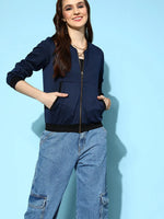 Women Printed Standard Navy Jacket