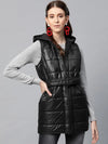 Women Solid Black Sleeveless Jacket