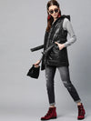 Women Solid Black Sleeveless Jacket