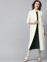 Women Solid Off White Full Sleeve Jacket