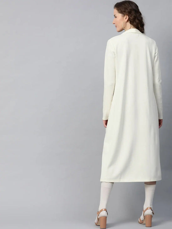 Women Solid Off White Full Sleeve Jacket